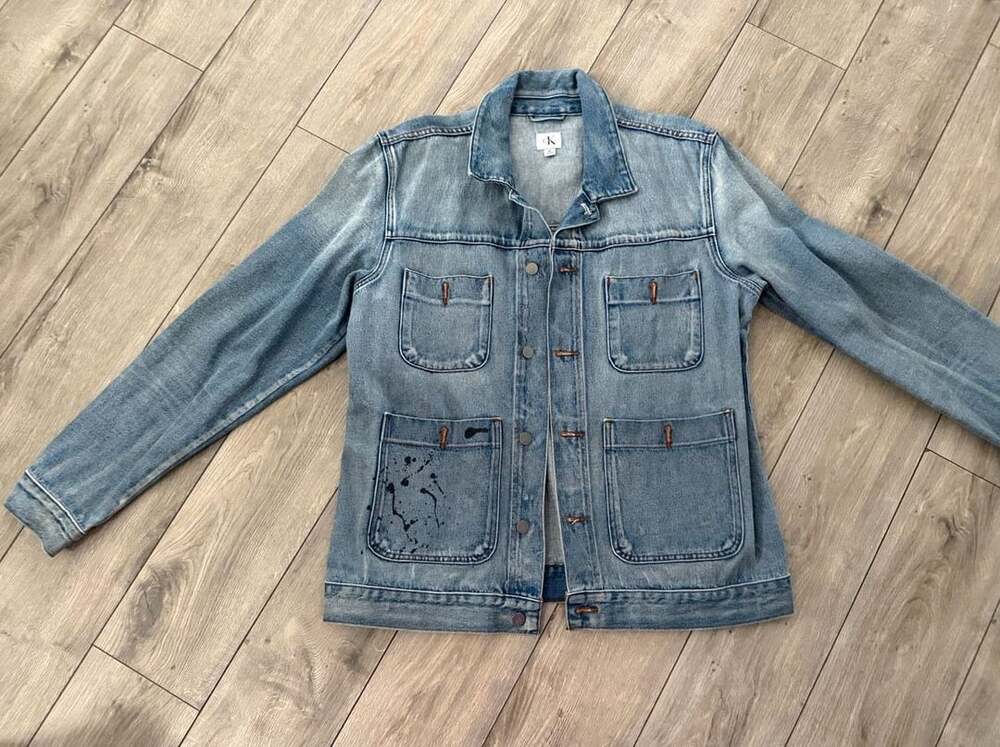 Calvin Klein Jeans Light Wash Denim Paint Splatter Chore Jacket XL